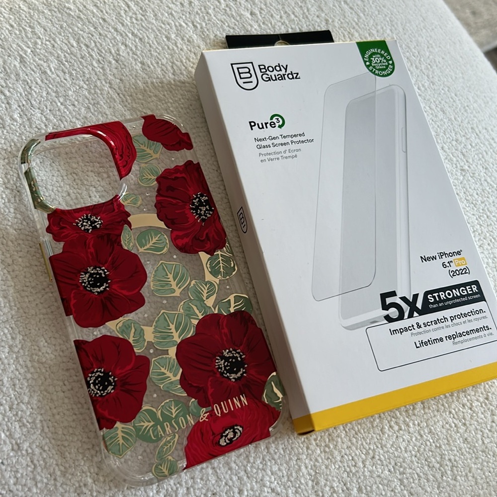 iPhone 14 Red Poppy Mag Safe Case & BodyGuardz Screen Protector